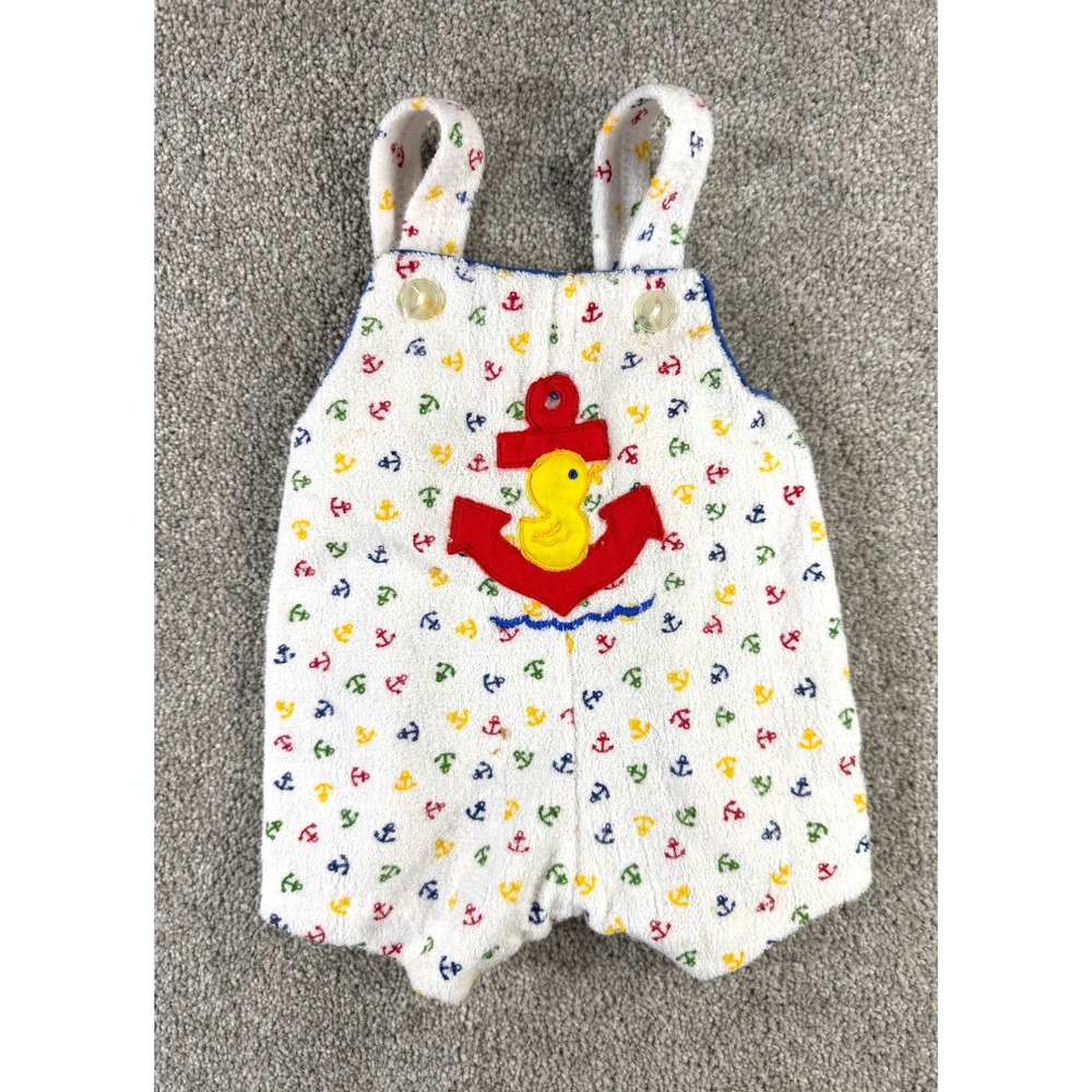 Tiny Tots Original Vintage Baby Terry Cloth Romper Anchor Duck Nautical 3-6M